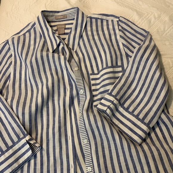 Chico’s Striped Blue and White Women's Top sz 16/18 - Picture 1 of 7